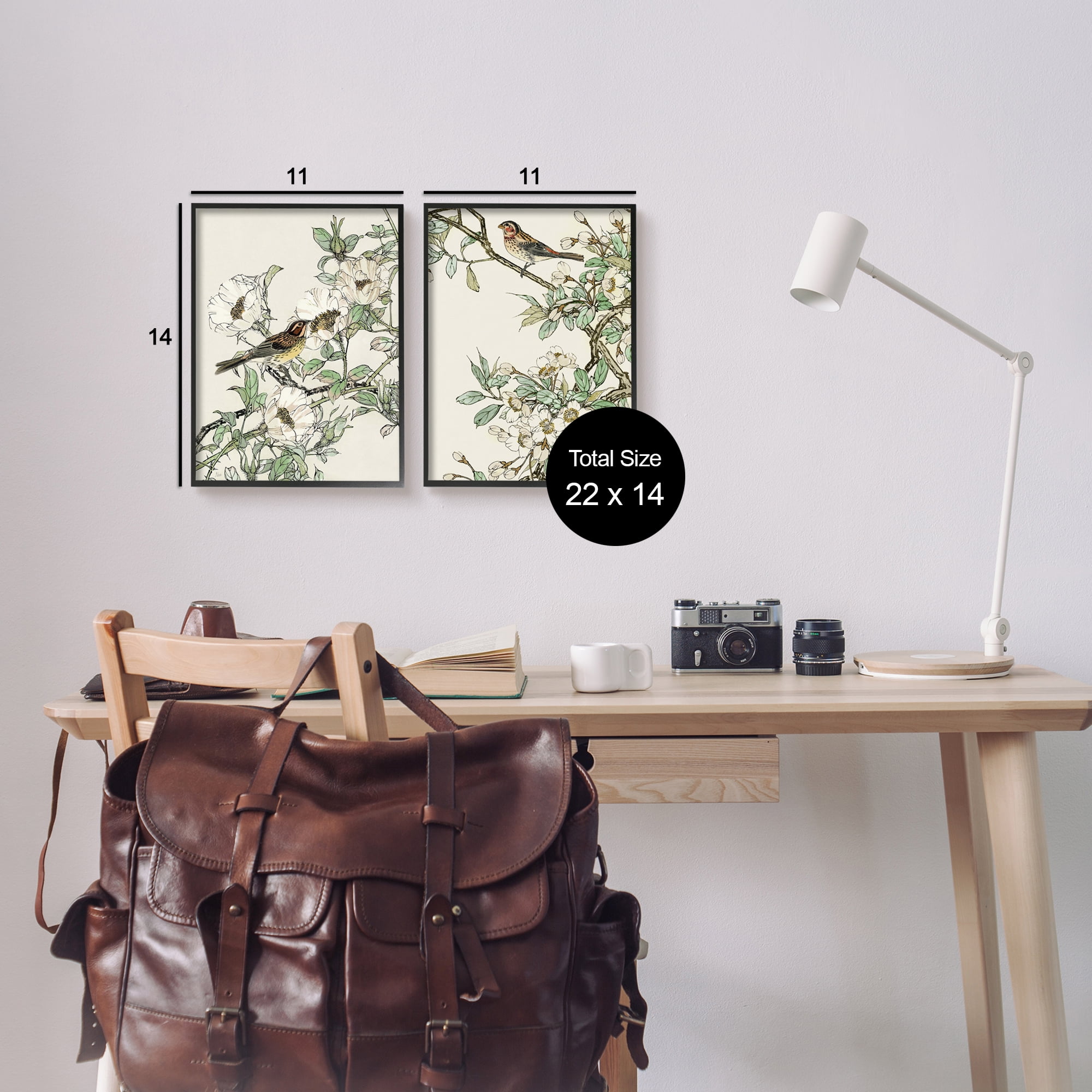 Stupell Industries Classic Sparrow on Blossoms Animals & Insects Painting Black Framed Art Print Wall Art, 11 x 14, Set of 2