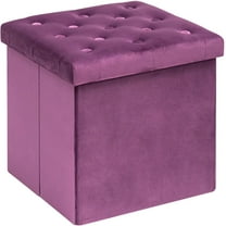 VibrantEcho Storage Ottoman Cube Velvet Tufted Folding Ottomans with Lid, Footstool Rest Padded Seat for Bedroom (Purple, Medium)