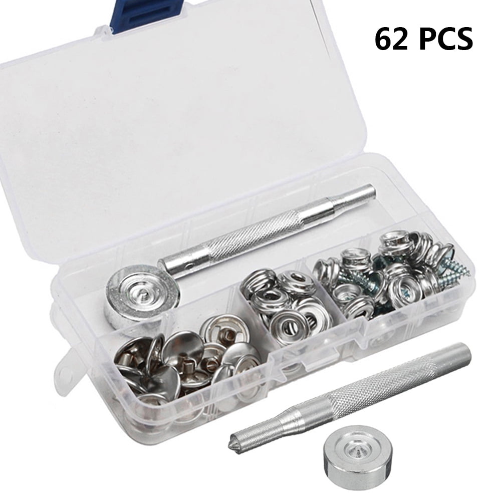 HOTBEST 62x Heavy Duty Snap Fasteners Kit for Leather 15mm Set Press