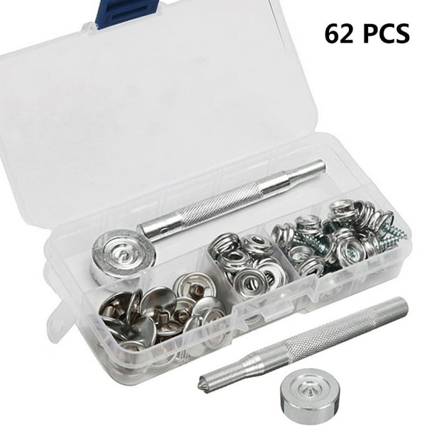 HOTBEST 62x Heavy Duty Snap Fasteners Kit for Leather 15mm Set Press