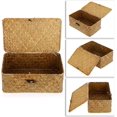 thumbnail image 4 of Wicker Shelf Baskets Bin Handwoven Seagrass Storage Basket with Lid, Rectangular Household Basket Boxes for Shelf Wardrobe Home Organizer, Caramel, M (11.42"x7.48"x4.72"H), 4 of 7