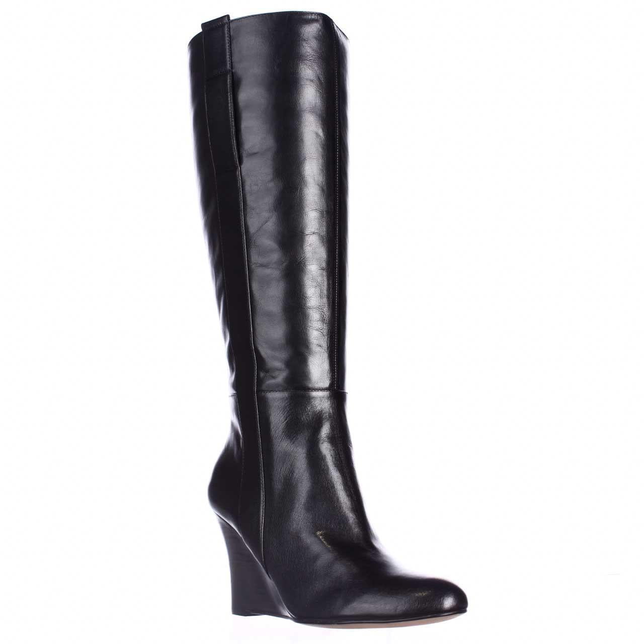 Womens Nine West Oran Wide Calf Wedge Knee-High Boots - Black - Walmart.com