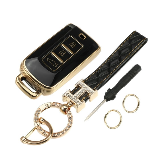 Unique Bargains Key Fob Cover Kit for Mitsubishi Outlander 3 Button TPU Black Remote Keyless Key Fob Case with Keychain