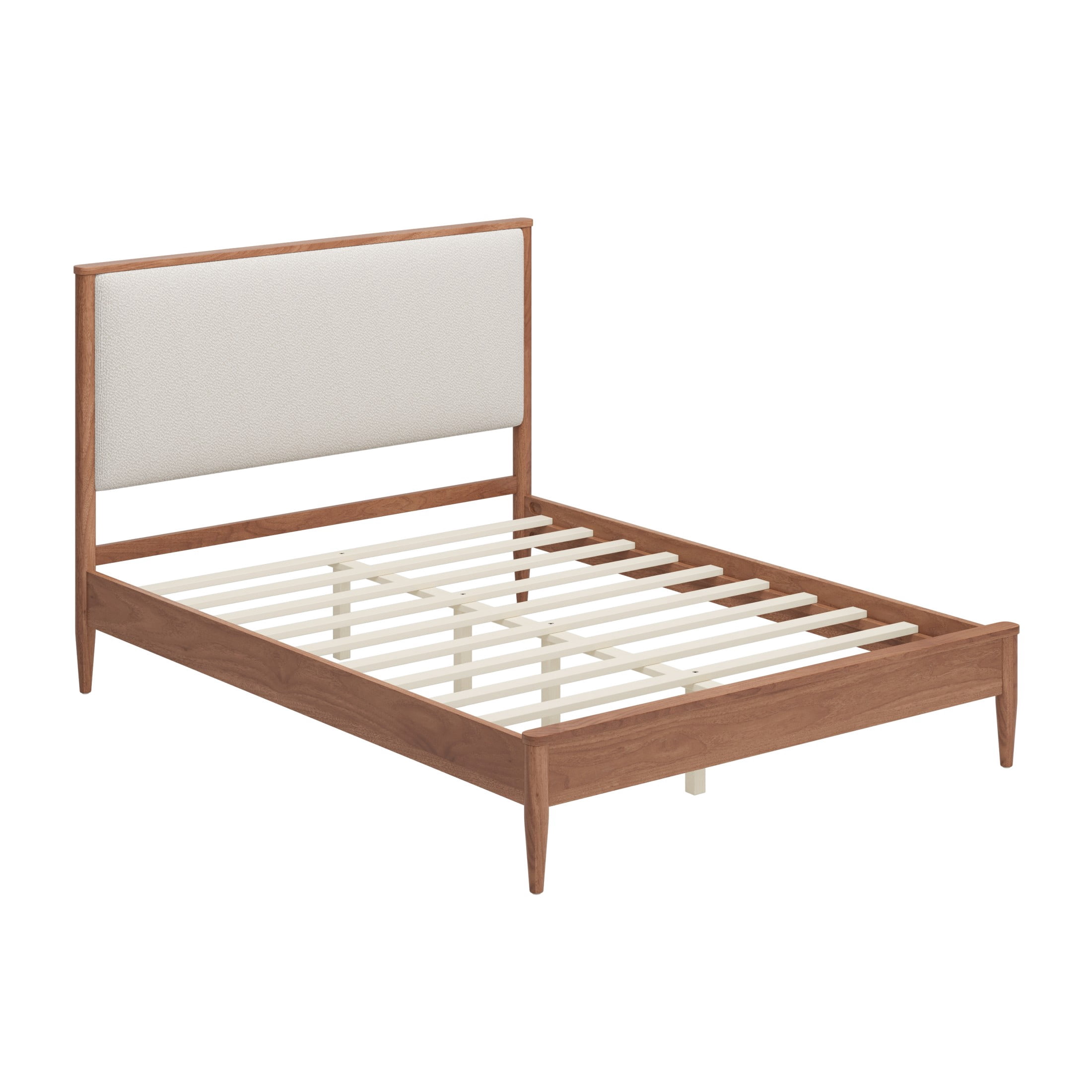 Christopher Knight Home Mid-Century Queen Platform Bed Frame with Boucle Upholstered Headboard, Walnut