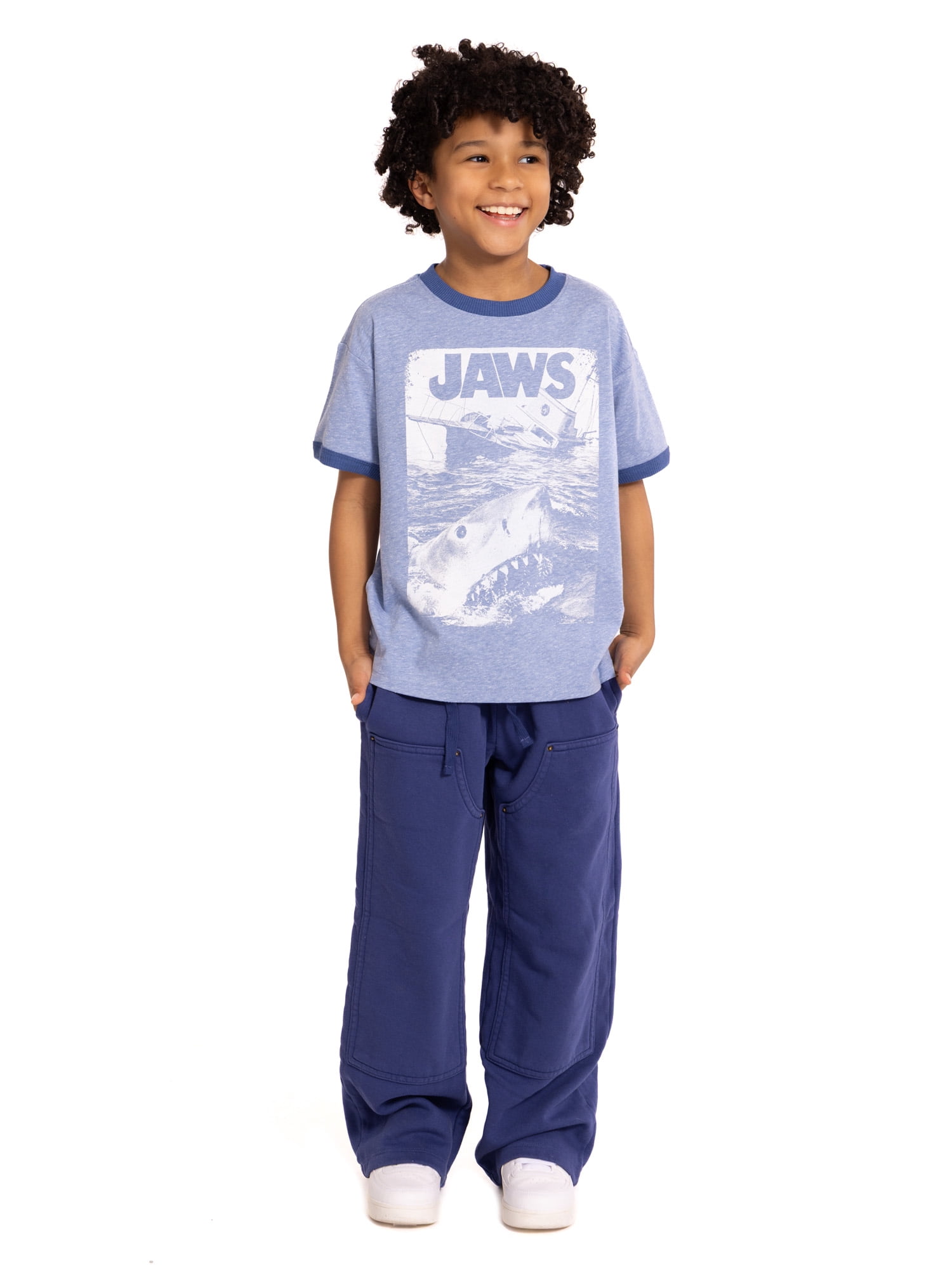 Jaws Boys Graphic Button Shirt with Short Sleeves, Sizes 4-18