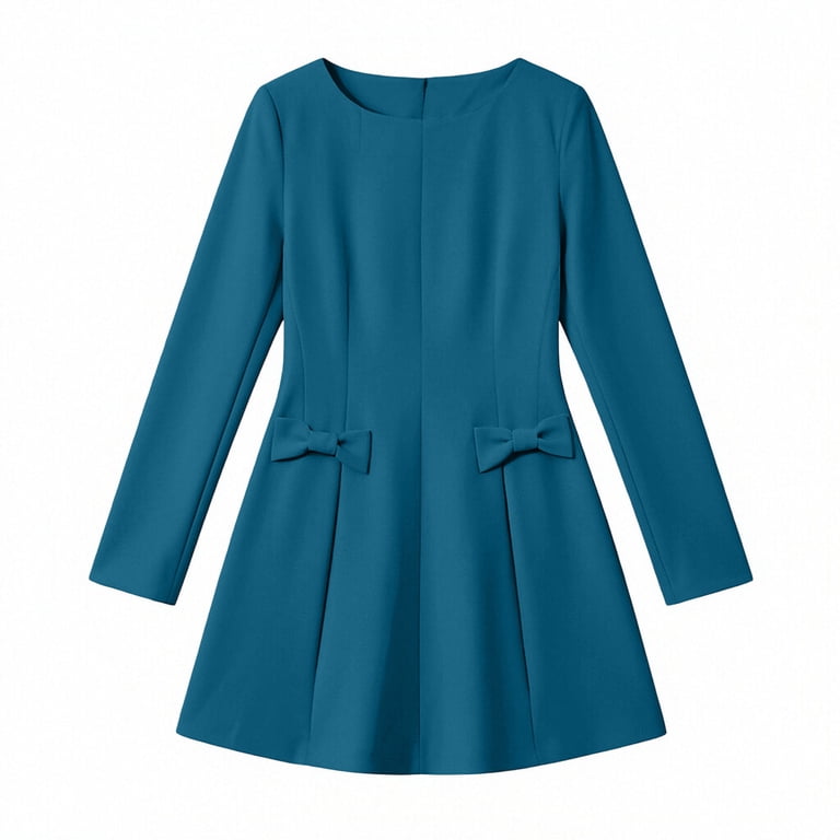 BiZtdJrK Womens A-Line Mini Dress Cute Bowknot Boat Neck Long Sleeve Flared Dress Elegant Casual Work Short Dresses Navy XL