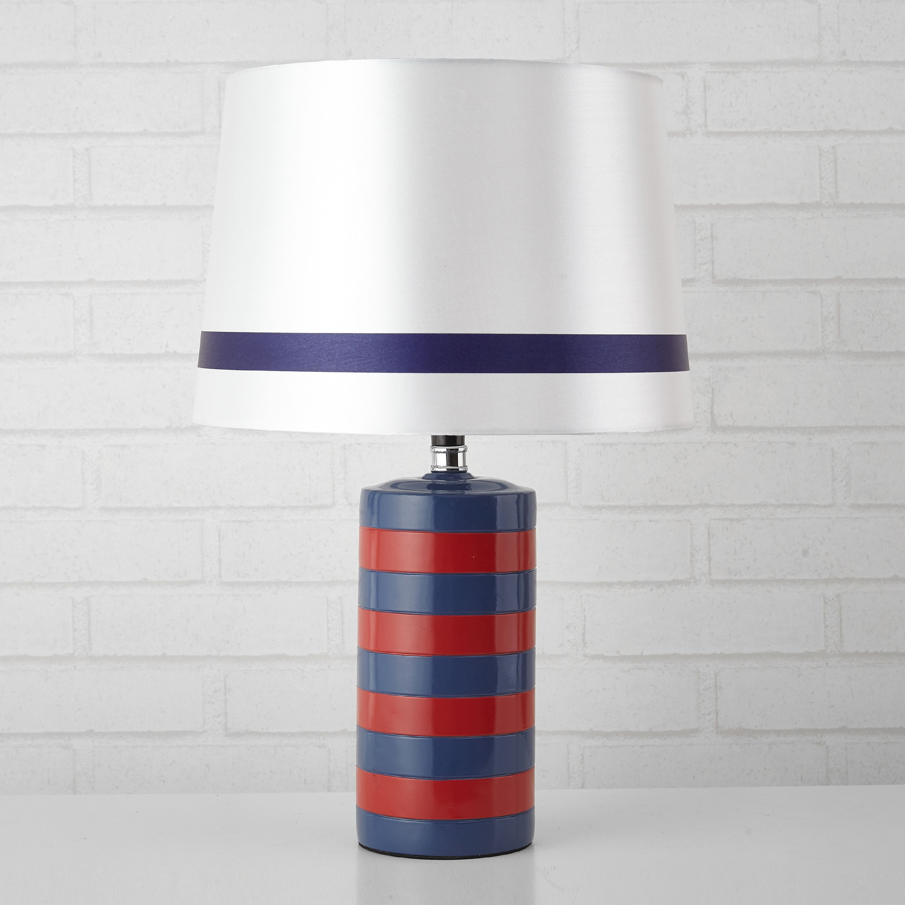 navy and white striped lamp shade