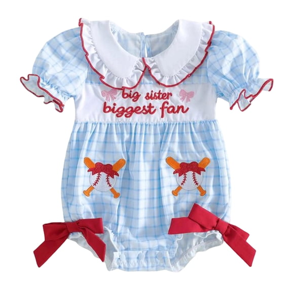 Staki Baby Girl Outfit Newborn Bow Embroidery Smocked Bubble Romper Onesie Infant Cute Summer Clothes 3M 6M 9M Light Blue,0-3 Months