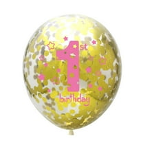 FRCOLOR 15pcs 12 Inches Latex Balloons Printed Inflatable Balloons Baby Shower 1 Year Old Birthday Party Decoration Balloons Sets (Pink   Golden, with a Roll of Random Color Ribbon)