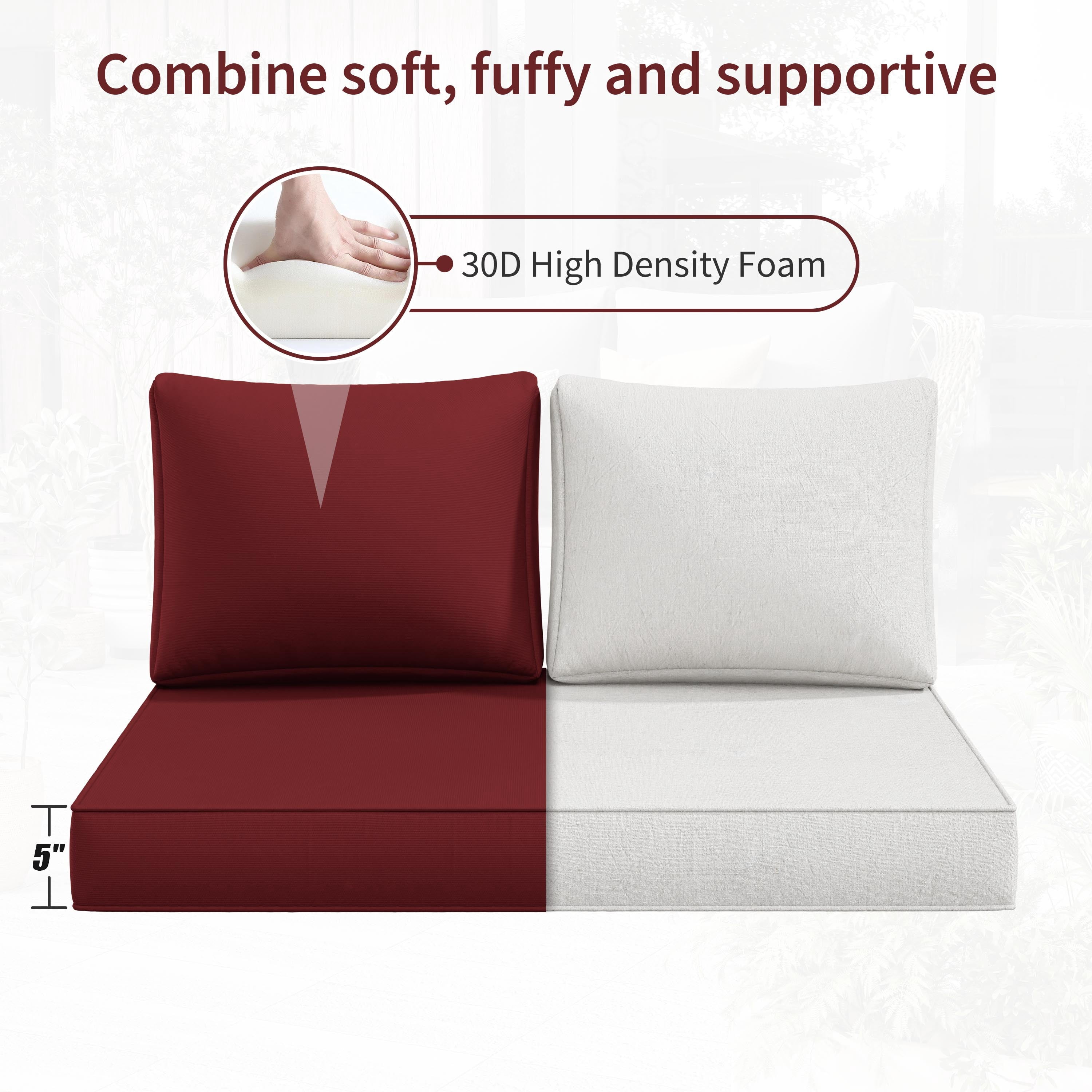 Kimunuk Outdoor Loveseat Cushion Set, 46" x 26" x 5" Waterproof Patio Furniture Cushions for Couch Bench Swing, Burgundy