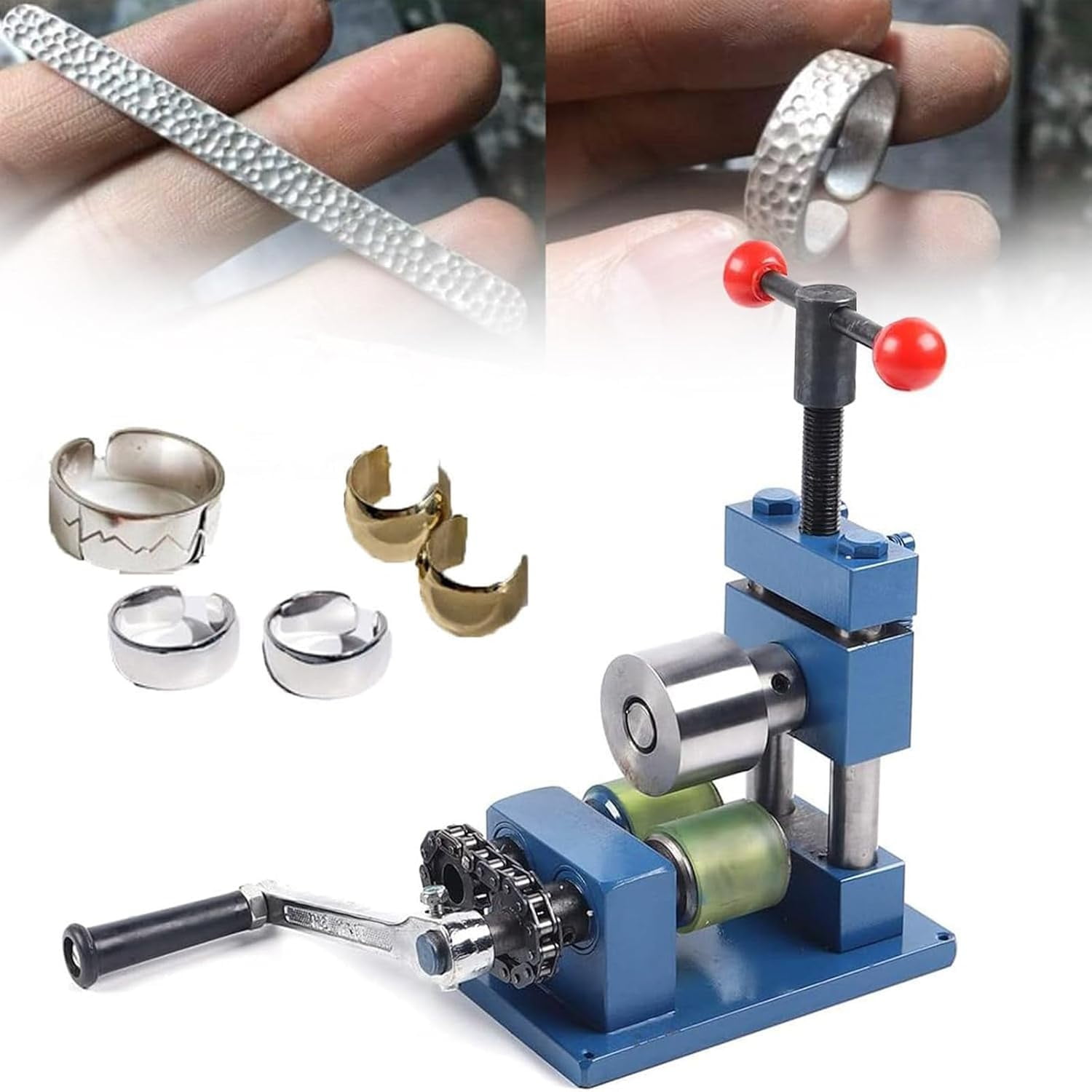 Jewelry Press Roller Tool Combination Rolling Mill Machine, 2 In1 Manual Hand Crank Ring Bracelet Press Bender with 0.1-7mm Press Thickness, for Processing Ring, Bracelet, Earring