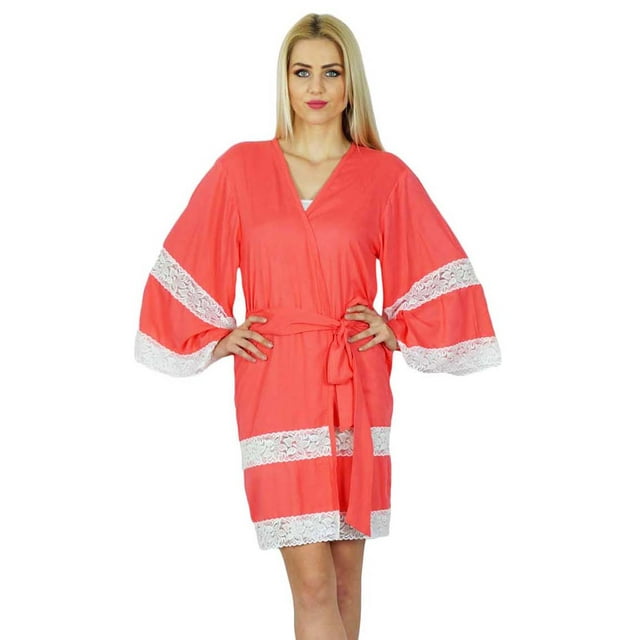 Bimba Robe Courte en Satin pour Femmes Préparation Demoiselle d'Honneur Kimono Manches Couverture