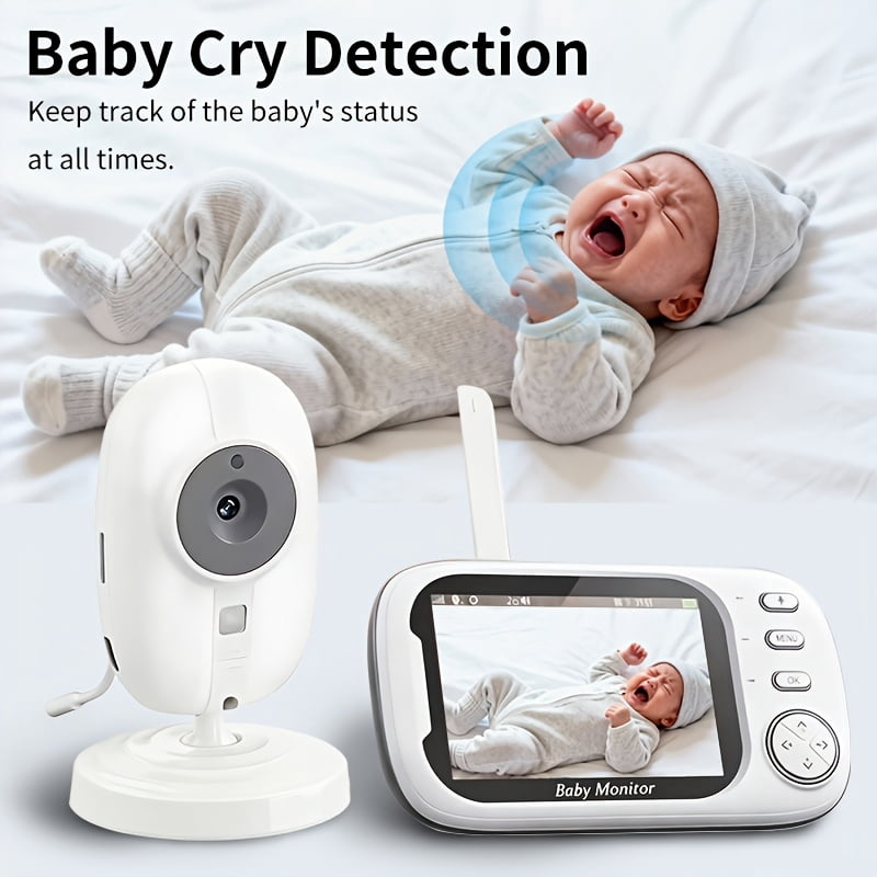 3.5" LCD Baby Monitor, 1296P HD, Auto Night Vision, VOX Mode, Two-Way Audio, Cry Detection, Temp Sensor, 8 Lullabies, Wireless USB-Powered