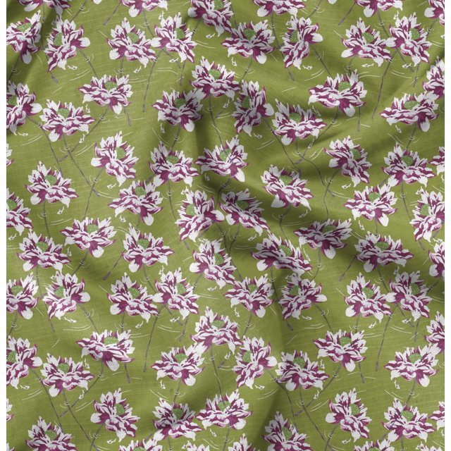Soimoi Green Cotton Voile Fabric Roses & Ranunculus Floral Decor Fabric Printed Yard 58 Inch Wide