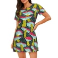 thumbnail image 1 of Easygdp Green Mushroom Camisón de manga corta para mujer, informal, estampado, 1 of 6