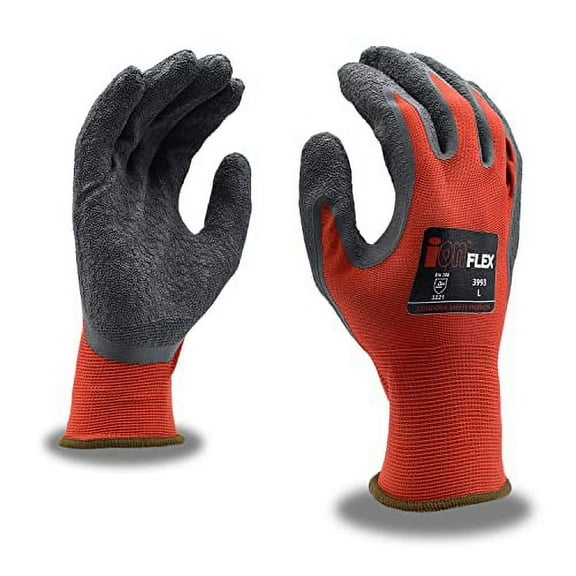 12-Pack of Cordova 3993XL Ion Flex Work Gloves, 13-Gauge, Red Nylon Shell, Dark Gray Latex Palm Coating, X-Large