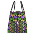 thumbnail image 4 of Lsque Mardi Gras Shiny Green Purple Pattern Portable Insulation Lunch Bag, Insulated Food Delivery Bag, Meal Grocery Tote Insulation Bag Large Capacity Reusable Warming Bag, 4 of 9