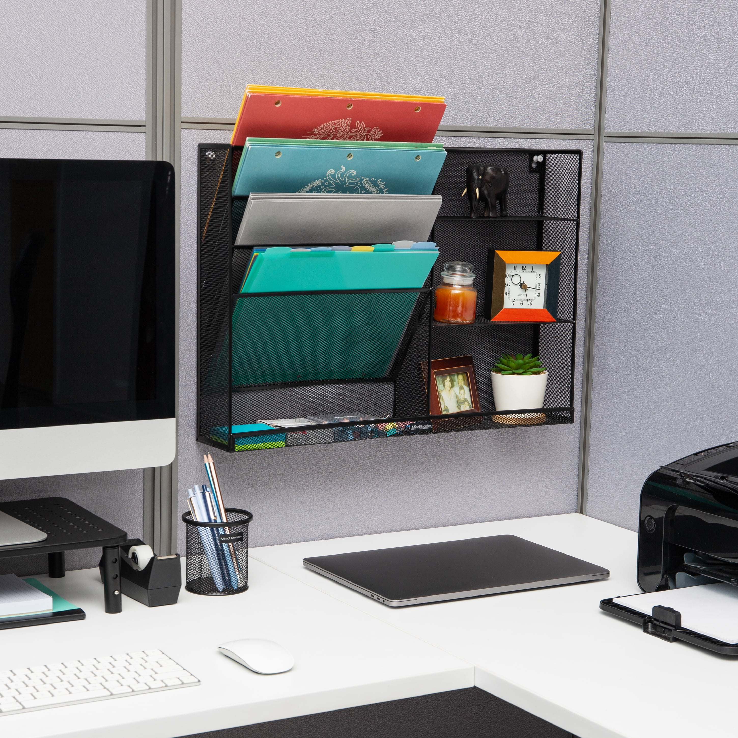 Mind Reader New 4-Tier Vertical File Storage and Shelves, Desktop Organizer, Wall Mount, Metal Black