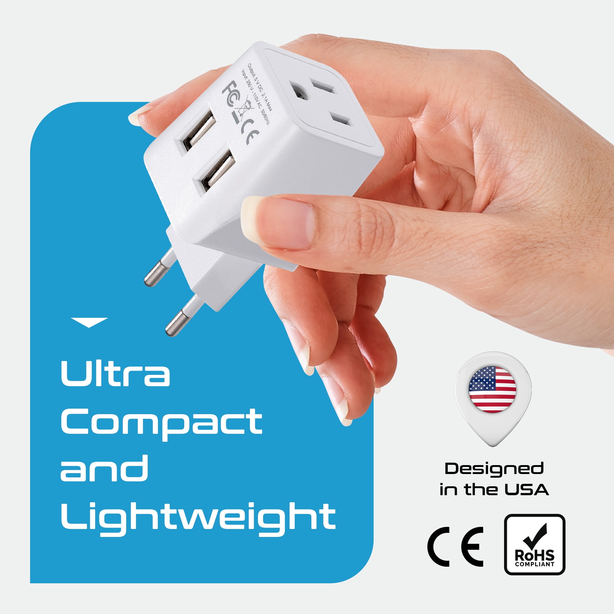 Ceptics CTU-9C Continental European Travel Adapter Plug - Type C - Dual USB Devices