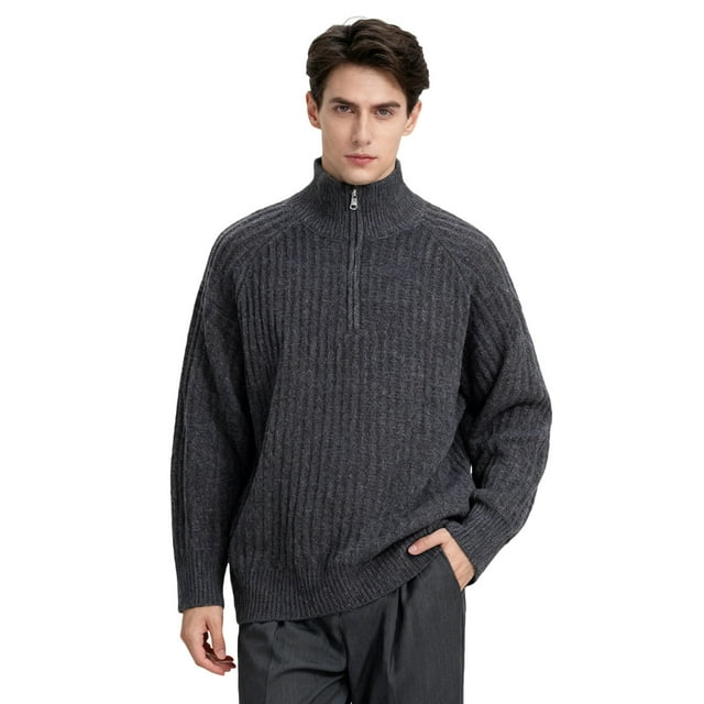 MIASHUI Men's Convertible Stand Collar Half Zip High Neck Sweater Base Layer Long Sleeve Comfort Fit Dark Gray,L