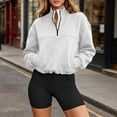 thumbnail image 5 of Puntoco Women's Quarter Zip Sweatshirt, Long Sleeve Fleece Lined Stand Collar Pullover, Casual Loose Fit Top with Pockets for Fall Winter White-Y XL, 5 of 8