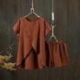 thumbnail image 2 of CheerKidz 2 Piece Outfits for Women Lightweight Matching Home Sets Cap Sleeve Tops and Elastic Waisted Shorts Cotton and Linen Solid Color Clothes Set(Coffee,2XL), 2 of 9