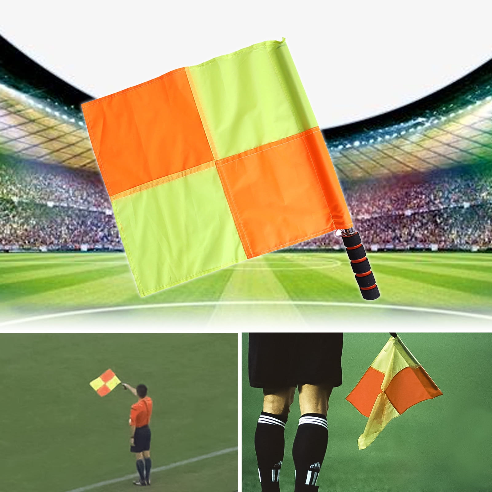 2x Official Soccer Football Linesman Referee Flags with Stainless Steel Rod 