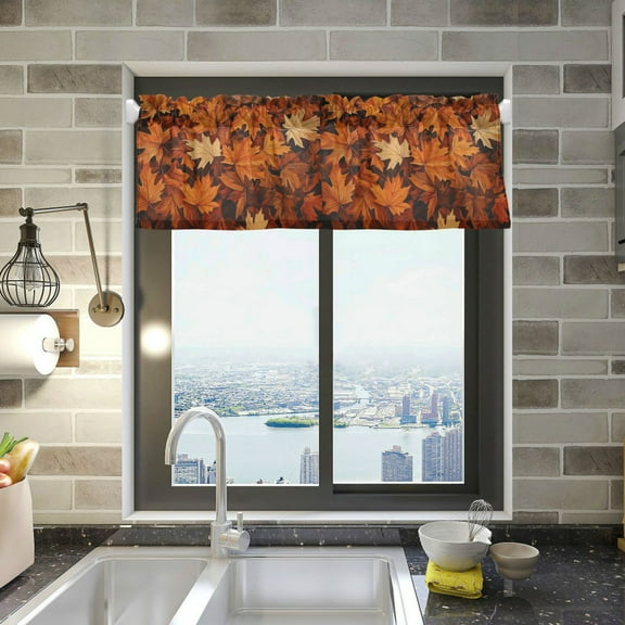 Yayeee Kitchen Valance Rod Pocket 54" x 18" Living Room Window Curtain, Fall Pattern