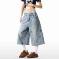 thumbnail image 6 of Arlun Plus Size Retro Washed Wide Leg Jeans Pants Women Summer Baggy Mid Waist Distressed Denim Capri Pants 2026 Fashion Streetwear Casual Cropped Trousers with Pockets 2-Blue XXXXL, 6 of 7