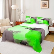 Manfei Modern Abstract Ombre Full Size Sheets, Green Rectangle Square Bed Sheets, Teens Kids Adult Sheet Sets, Lightweight Room Decor, 4-Piece