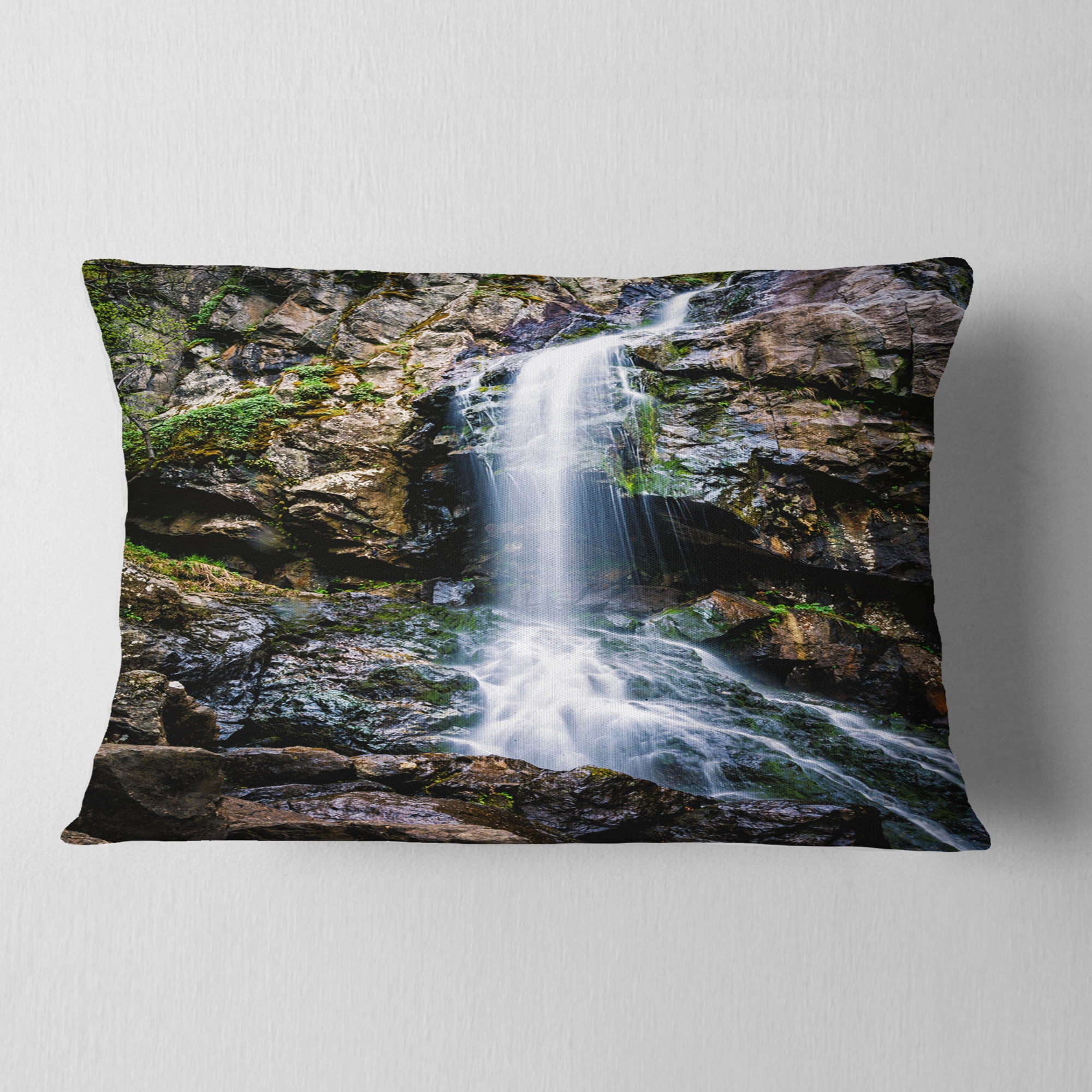 Designart Waterfall in Sofia Bulgaria - Landscape Printed Throw Pillow - 12x20