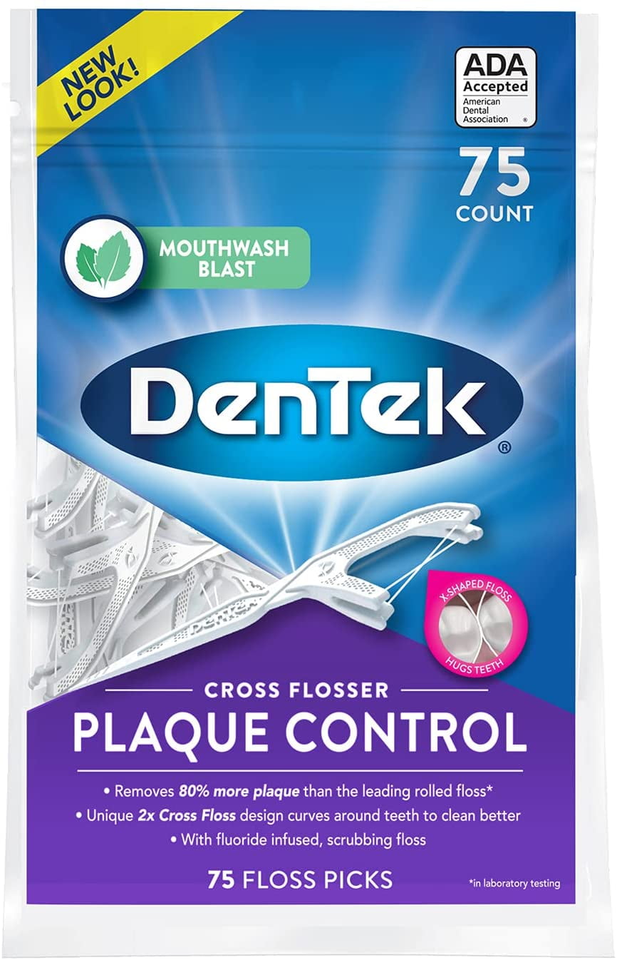 Dentek Cross Flosser Plaque Control Floss Picks, XShaped Floss, 75