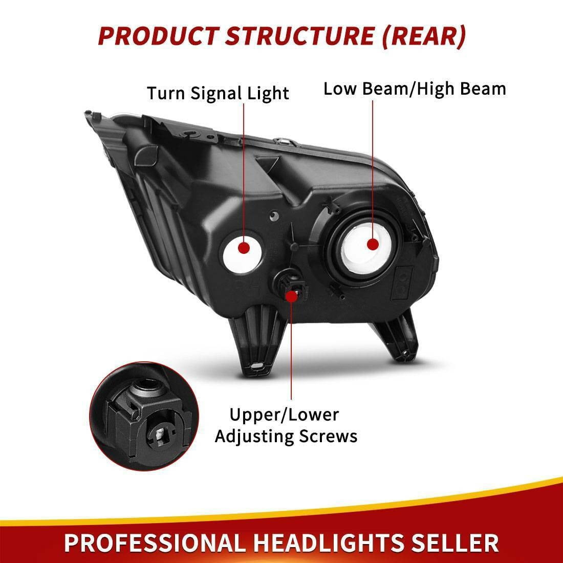 RVNI Headlight Assembly Compatible with Ford Mustang 2010 2011 2012 2013 2014 Black Housing with Clear Lens