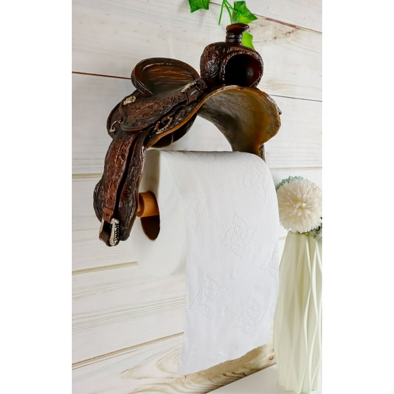 Ebros Western Tooled Pattern Horse Saddle Decorative Toilet Paper Holder 7.5"H