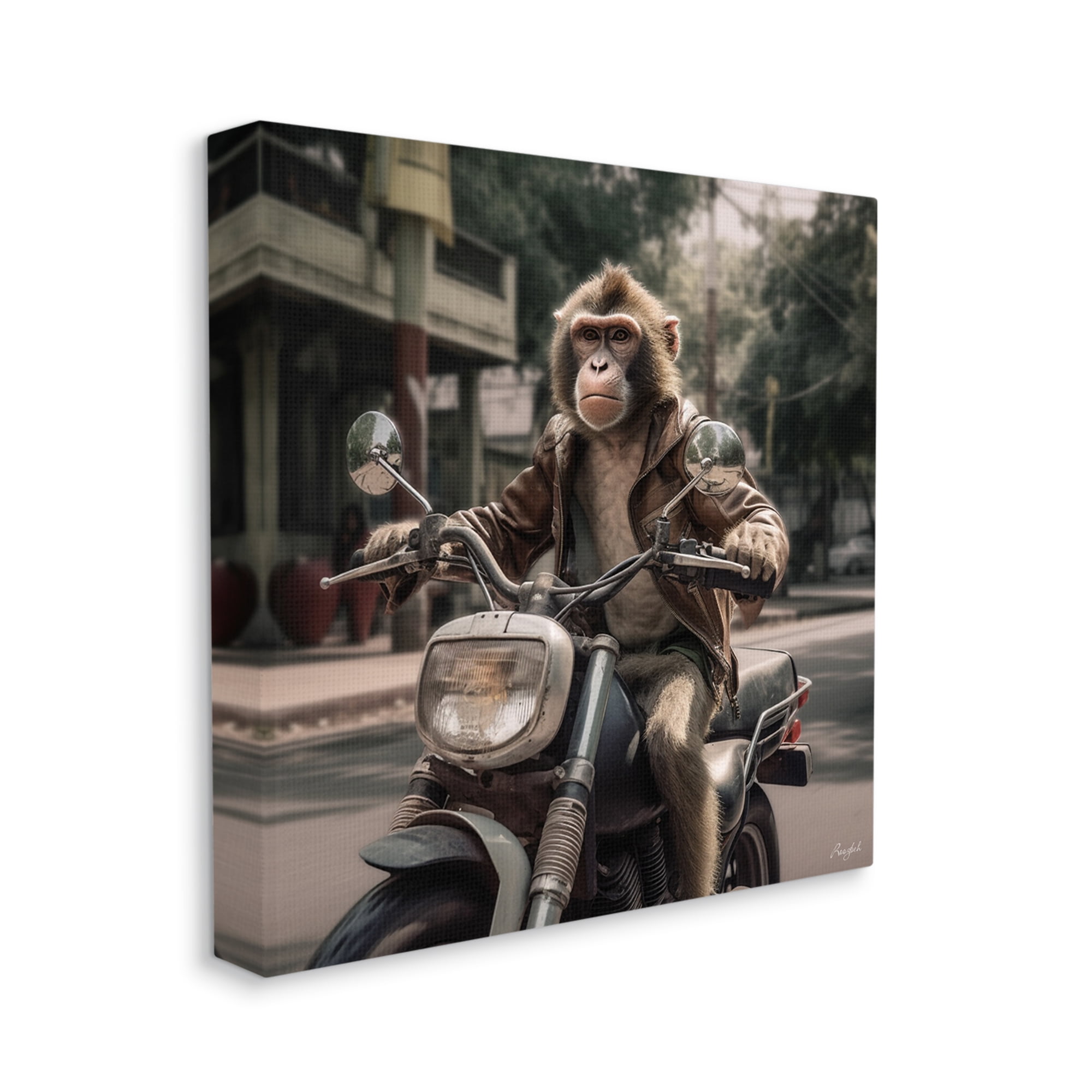 Stupell Industries Monkey Motorcycle Biker Animals & Insects Painting Gallery Wrapped Canvas Art Print Wall Art, 17 x 17