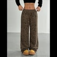 thumbnail image 4 of Pantalones Rectos con Estampado de Leopardo A Cuadros para Mujer, Cintura Elástica, Estilo Y2K, con Bolsillos. Leopardo Profundo L, 4 of 10