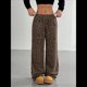 thumbnail image 4 of Pantalones Rectos con Estampado de Leopardo A Cuadros para Mujer, Cintura Elástica, Estilo Y2K, con Bolsillos. Leopardo Profundo M, 4 of 10