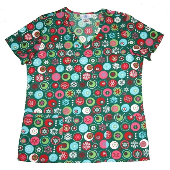Simply Basic Holiday Snowflakes Short Sleeve Scrubs Shirt Women Size XL