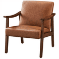 thumbnail image 2 of Yaheetech Mid-Century Upholstered Faux Leather Armchair with Solid Wood Legs,Brown, 2 of 9