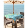 thumbnail image 2 of Teal Blue Ombre Coastal Outdoor Tablecloth - 54x54 Inch Square Dining Table Cover, Sea Nautical Summer Beach Starfish Coral Waterproof Outdoor Table Cloth with Umbrella Hole & Zipper for Picnic/Patio, 2 of 7