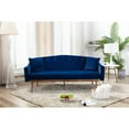 thumbnail image 3 of Mid-Century Upholstered Loveseat Sofa Velvet Tufted Sleeper with 2 Pillows, 2 Seater Couch Accent Adjustable Sofa Bed with Rose Gold Metal Legs for Small Spaces, Navy Blue, 3 of 8