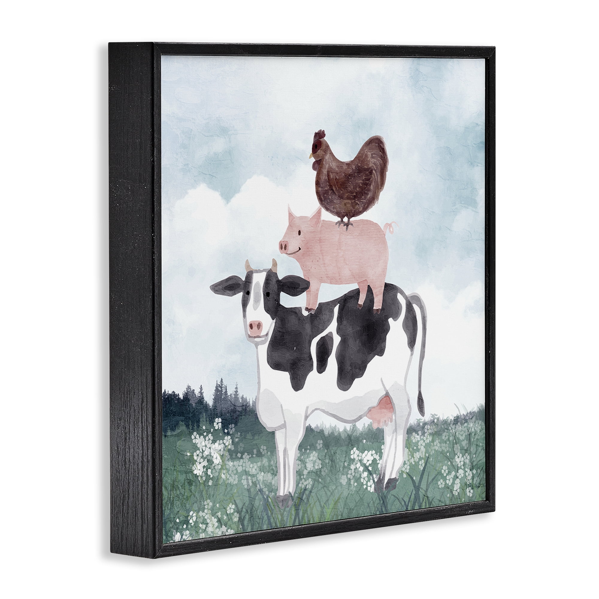 Stupell Industries Muted Stacked Farm Animals Black Framed Giclee Art, design by Kim Allen