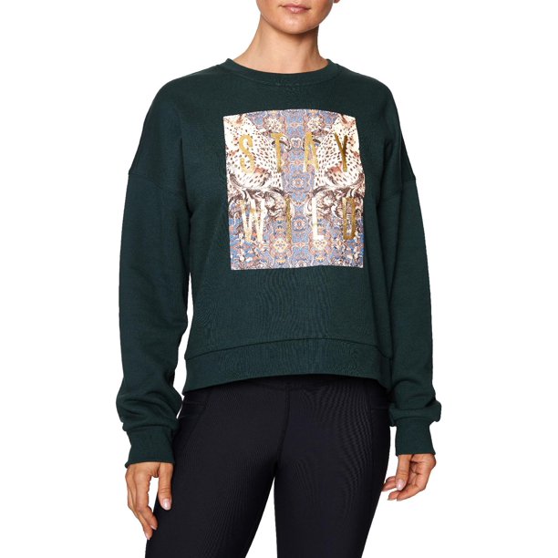 Betsey Johnson Performance Womens Stay Wild Metallic Fitness Sweatshirt Green M Walmart Com