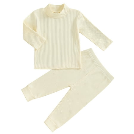 

Wallarenear Toddler Boy Girl Outfits Ribbed Long Sleeve Turtleneck Pullover Sweatshirt Pants Beige 12-18 Months