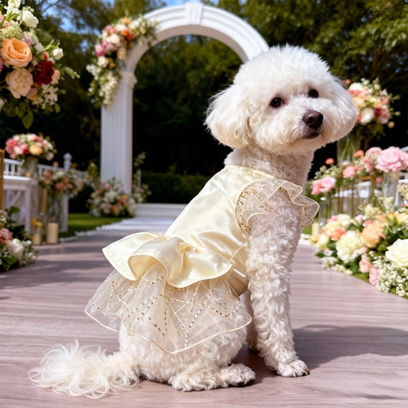 Moocorvic Dogs Wedding Outfit, Dresses for Small Dogs Party Supplies Cute Lace Skirt Costume(Beige,XL)