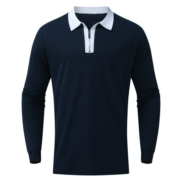 Gibobby Playera polo hombre Camisa Casual camisa larga y sólida de Men's Tire Down Blouse Collar Men camisas de manga de cremallera camisas de casual(Negro,XL)