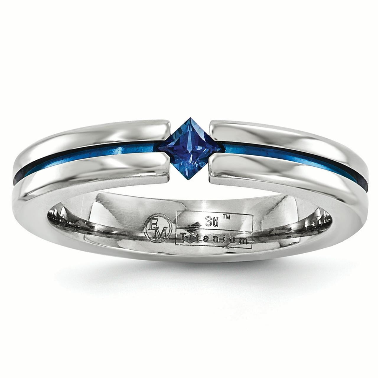 Edward Mirell Titanium Sapphire & Blue Anodized 4mm Band Size 12