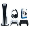 Sony Playstation 5 Disc Version Console with Extra Black Controller, White PULSE 3D Headset and Surge Dual Controller Charge Dock Bundle