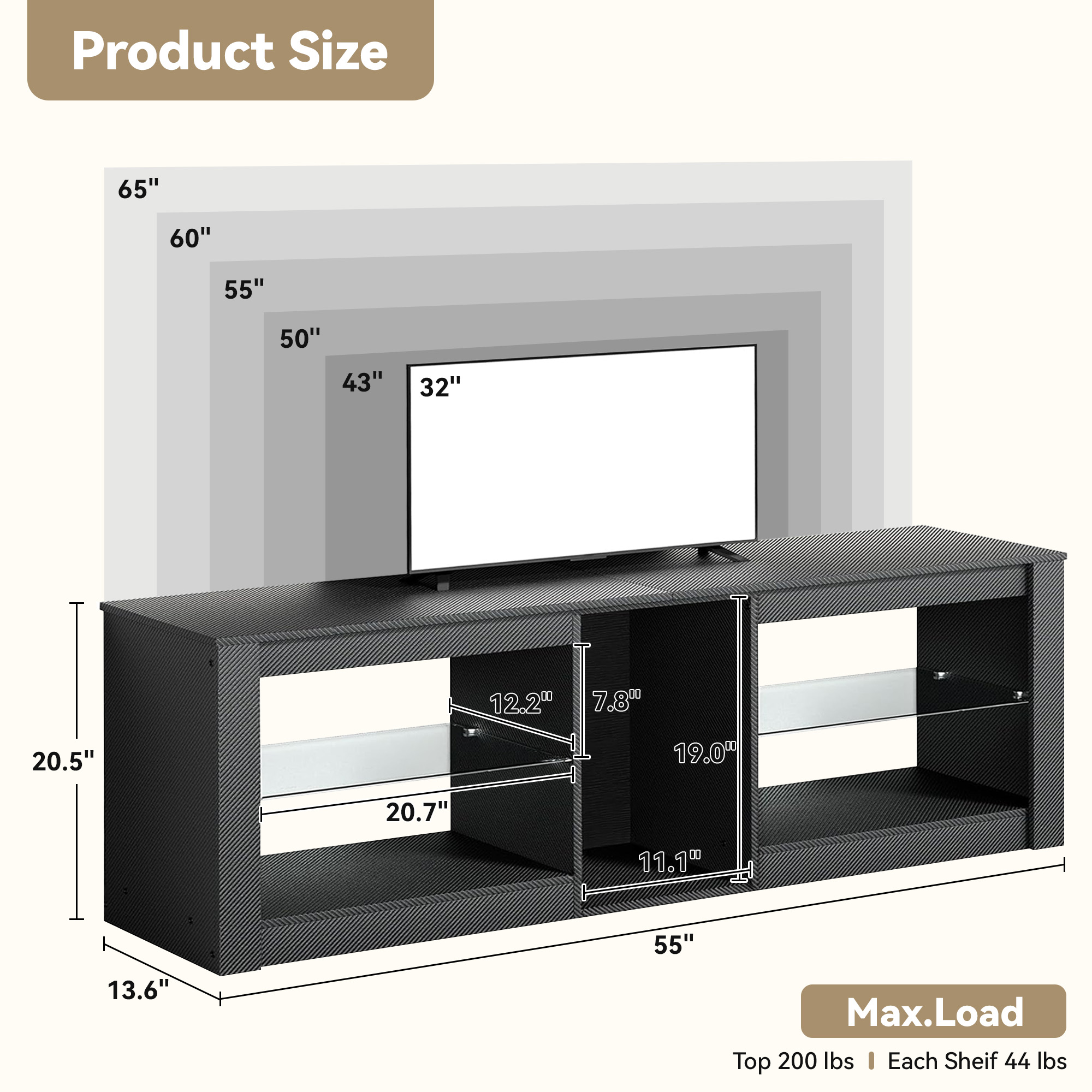 Thaile Black TV Stand for TVs up to 65 Inches photo 8