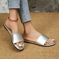 thumbnail image 5 of Mepaouo Women's Flat Sandals Open Toe Slip on Leather Slide Comfortable Fashion Beach Slippers Shoes, 5 of 8